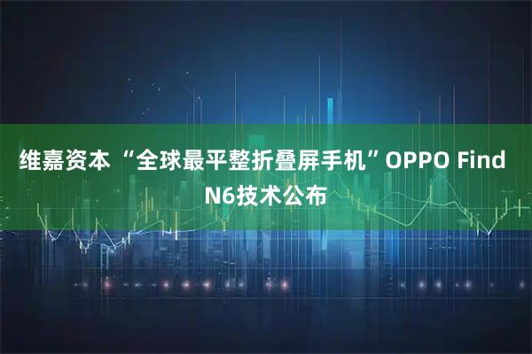 维嘉资本 “全球最平整折叠屏手机”OPPO Find N6技术公布