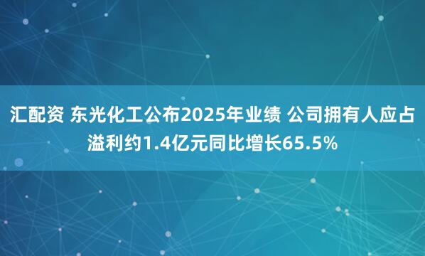 汇配资 东光化工公布2025年业绩 公司拥有人应占溢利约1.4亿元同比增长65.5%