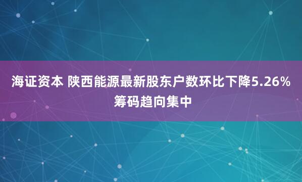 海证资本 陕西能源最新股东户数环比下降5.26% 筹码趋向集中